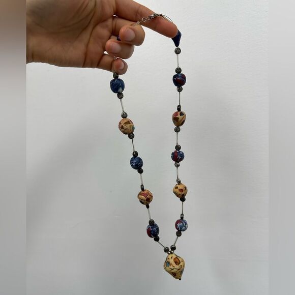 Vintage Handmade Statement Necklace Beaded Jewelry Chunky 24” - Picture 6 of 12